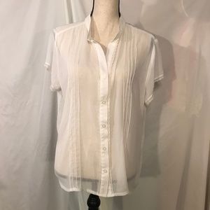 Notations Sheet White Blouse Lace Short Sleeves